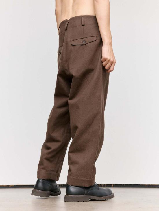  Evan Kinori 스트레이트 팬츠 에반 키노리 다크 올리브 브러시드 울 투 플리츠 팬츠 - OTHER BRANDS