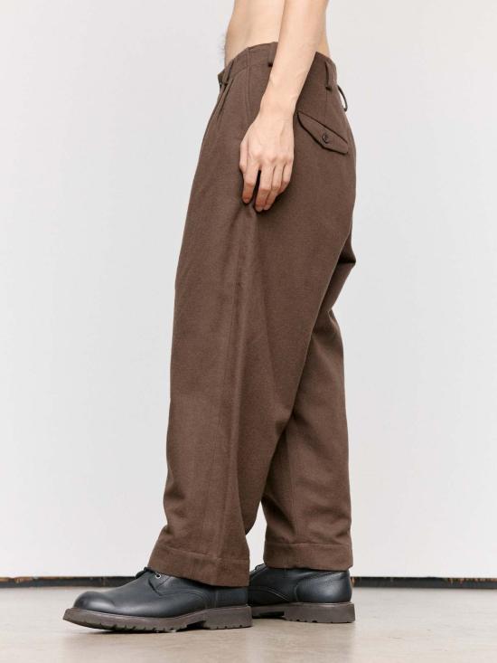  Evan Kinori 스트레이트 팬츠 에반 키노리 다크 올리브 브러시드 울 투 플리츠 팬츠 - OTHER BRANDS