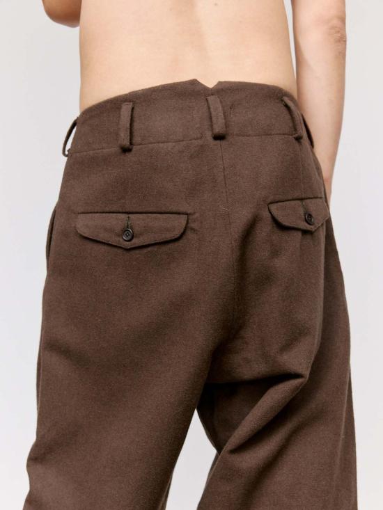  Evan Kinori 스트레이트 팬츠 에반 키노리 다크 올리브 브러시드 울 투 플리츠 팬츠 - OTHER BRANDS