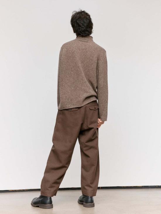  Evan Kinori 스트레이트 팬츠 에반 키노리 다크 올리브 브러시드 울 투 플리츠 팬츠 - OTHER BRANDS