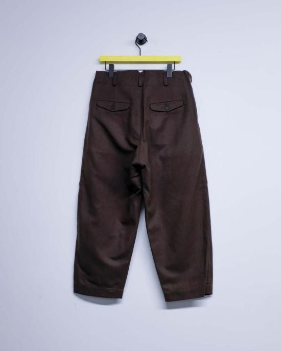  Evan Kinori 스트레이트 팬츠 에반 키노리 다크 올리브 브러시드 울 투 플리츠 팬츠 - OTHER BRANDS