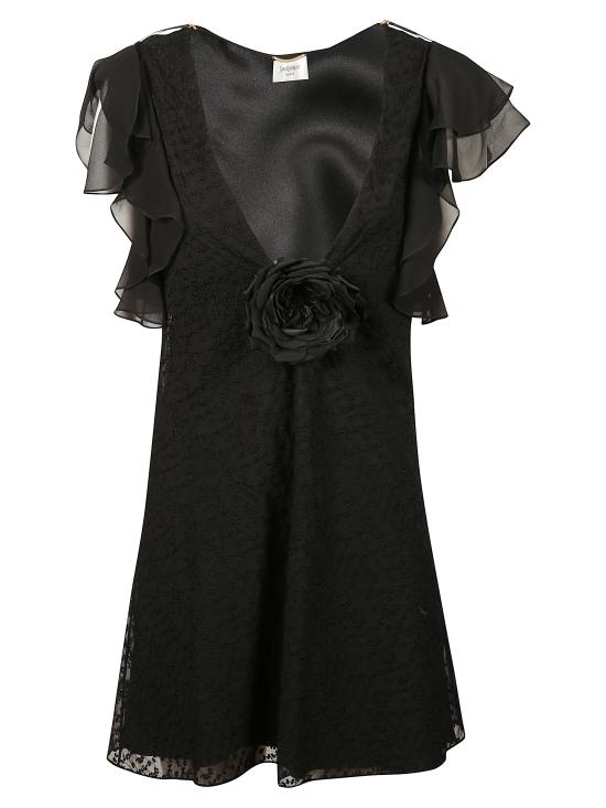 25FW 생로랑 미디 원피스 842362 Y3K471000 Black