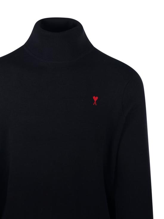 25FW 아미 스몰 하트 로고 메리노 울 니트 터틀넥 HKS827 001 009 BLACK RED - AMI