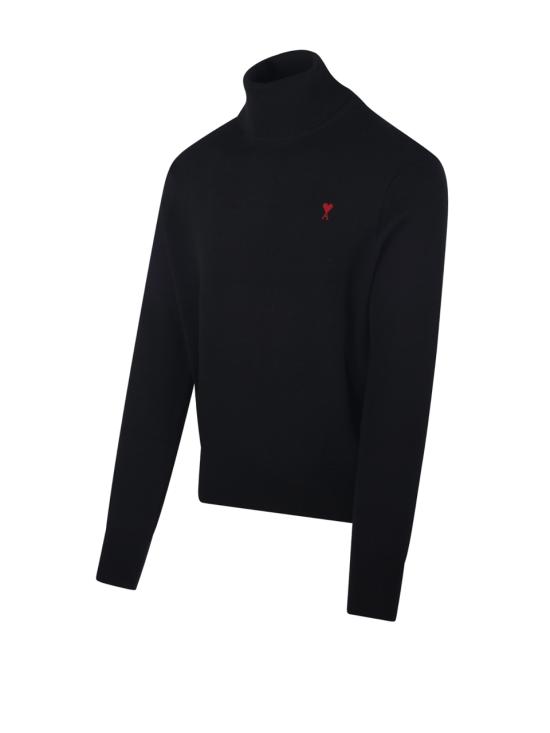 25FW 아미 스몰 하트 로고 메리노 울 니트 터틀넥 HKS827 001 009 BLACK RED - AMI