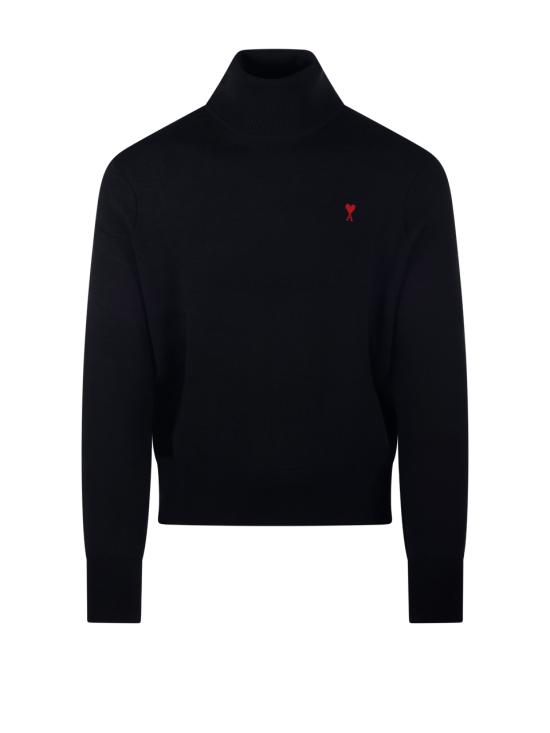 25FW 아미 스몰 하트 로고 메리노 울 니트 터틀넥 HKS827 001 009 BLACK RED