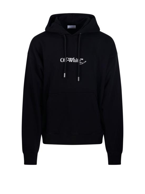 25FW 오프화이트 후드 티셔츠 OMBB085F25 FLE00F 1001 BLACK WHITE