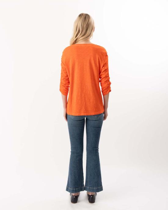  엘리엇 로렌 반팔 티셔츠 Elliott Lauren 3/4 주름 장식 소매 티셔츠 오렌지 - ELLIOTT LAUREN