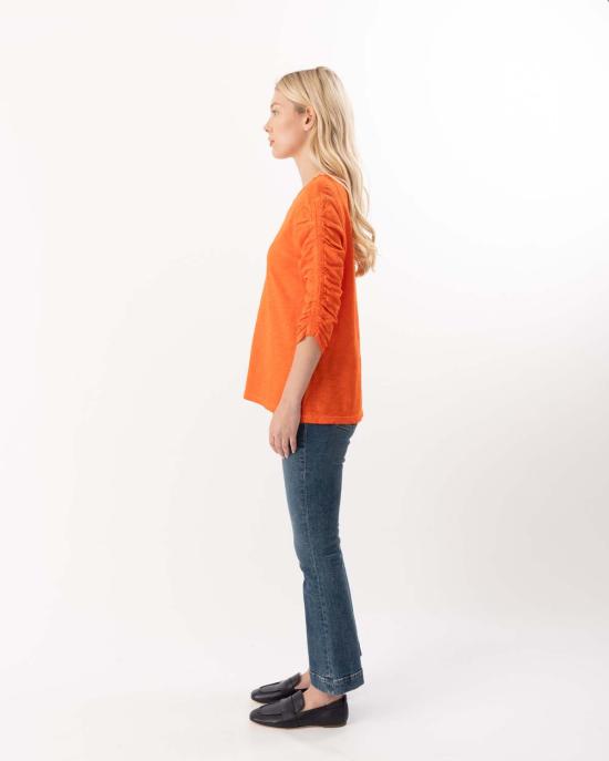  엘리엇 로렌 반팔 티셔츠 Elliott Lauren 3/4 주름 장식 소매 티셔츠 오렌지 - ELLIOTT LAUREN
