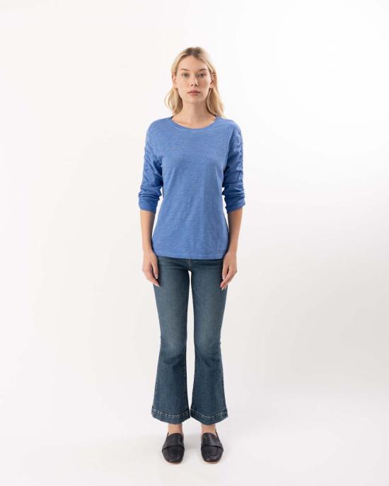  엘리엇 로렌 긴팔 티셔츠 3/4 러칭 슬리브 티셔츠 마린 - ELLIOTT LAUREN