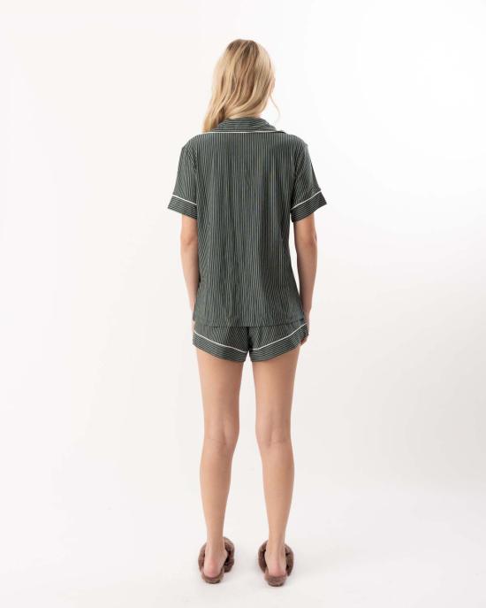  에버제이 언더웨어 지젤 프린트 릴렉스 숏 파자마 세트 듀오 스트라이프 파인/아이보리 - EBERJEY