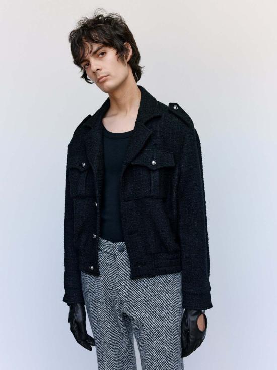  어니스트 더블유 베이커 봄버 자켓 어니스트 W. 베이커 블랙 부클 밀리터리 봄버 재킷