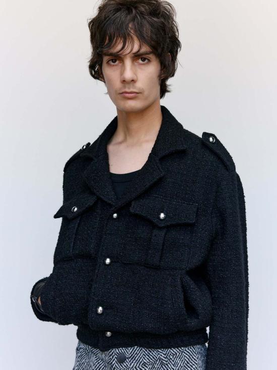  어니스트 더블유 베이커 봄버 자켓 어니스트 W. 베이커 블랙 부클 밀리터리 봄버 재킷 - ERNEST W. BAKER