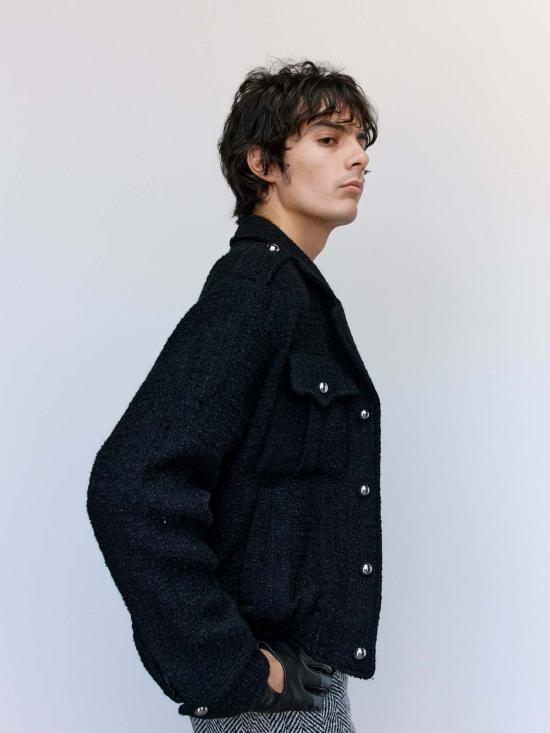  어니스트 더블유 베이커 봄버 자켓 어니스트 W. 베이커 블랙 부클 밀리터리 봄버 재킷 - ERNEST W. BAKER