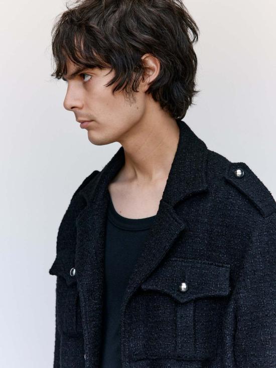  어니스트 더블유 베이커 봄버 자켓 어니스트 W. 베이커 블랙 부클 밀리터리 봄버 재킷 - ERNEST W. BAKER