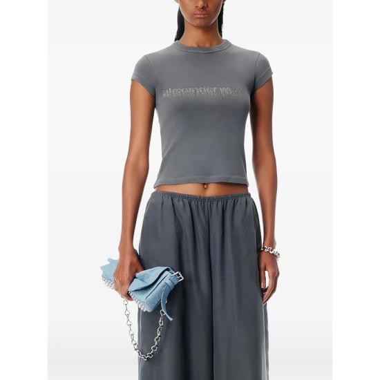 26SS 알렉산더 왕 크리스털 데그라데 로고 코튼 베이비 티셔츠 1CC1261209 020 GREY - ALEXANDER WANG