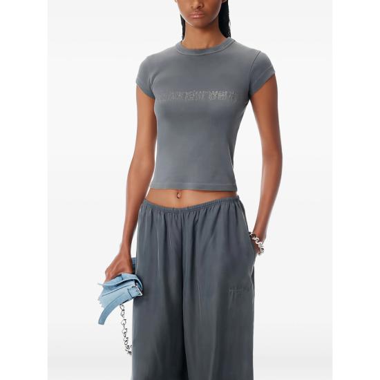 26SS 알렉산더 왕 크리스털 데그라데 로고 코튼 베이비 티셔츠 1CC1261209 020 GREY - ALEXANDER WANG