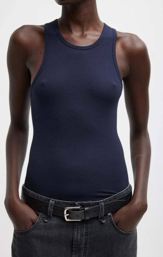  티비 민소매 티셔츠 서큘러 파인 리브 탱크 - TIBI