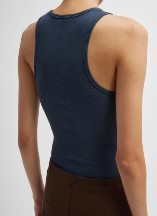  티비 민소매 티셔츠 서큘러 파인 리브 탱크 - TIBI