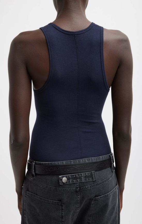  티비 민소매 티셔츠 서큘러 파인 리브 탱크 - TIBI