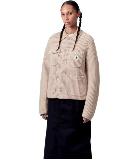 25FW 칼하트 WIP 로고 패치 골지 가디건 I035379 2LP XX XS Beige - CARHARTT WIP