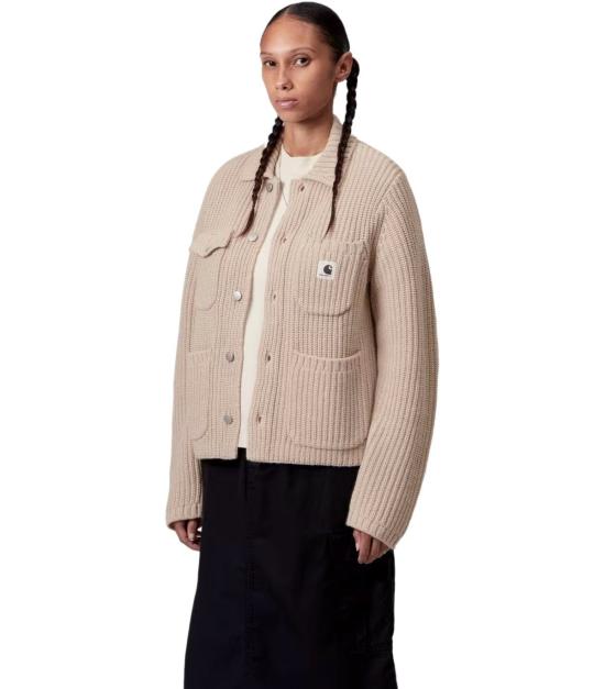 25FW 칼하트 WIP 로고 패치 골지 가디건 I035379 2LP XX XS Beige - CARHARTT WIP