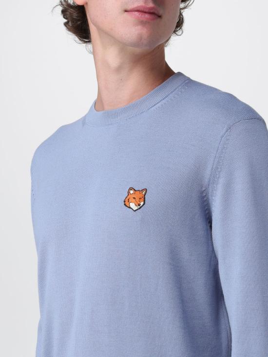 25FW 메종키츠네 폭스 헤드 메리노 레귤러 스웨터 PM00801KT1181 0331 Gnawed Blue - MAISON KITSUNE