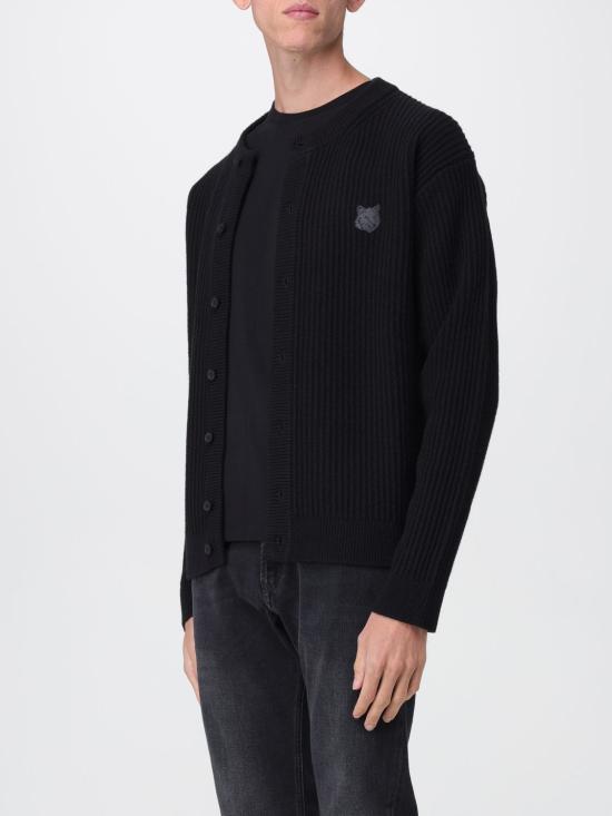 25FW 메종키츠네 폭스 헤드 울 립드 가디건 PM00508KT1149 P199 Black - MAISON KITSUNE