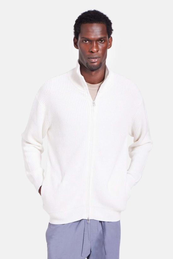  블루&크림 가디건 헌터 리브 풀집 스웨터