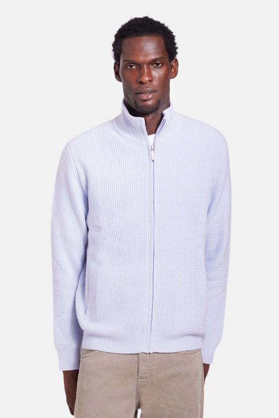  블루&크림 스웨터 케니 캐시 와플 집업 - BLUE&CREAM