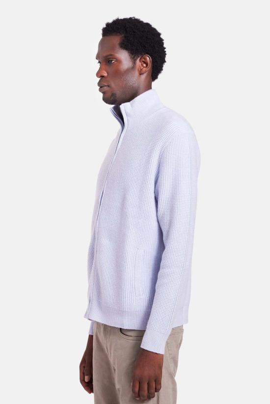  블루&크림 스웨터 케니 캐시 와플 집업 - BLUE&CREAM