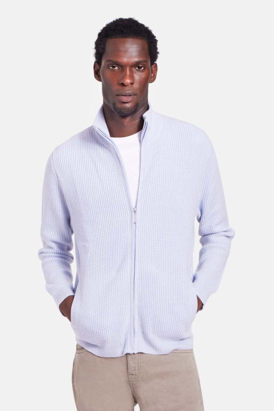  블루&크림 스웨터 케니 캐시 와플 집업 - BLUE&CREAM