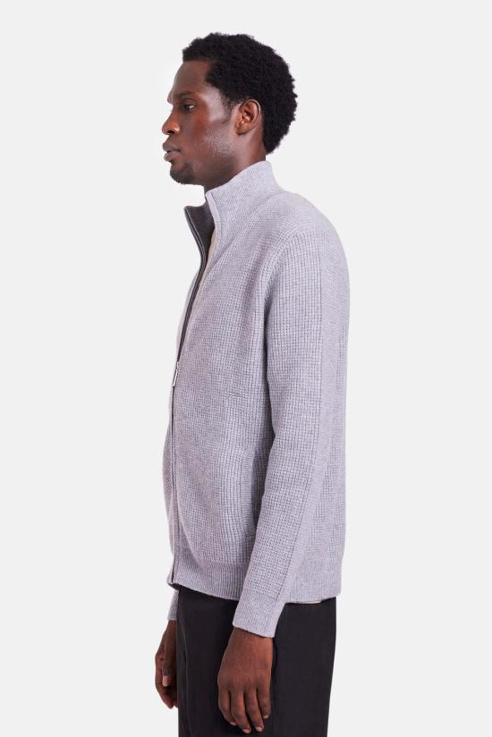  블루&크림 집업 니트 케니 캐시 와플 집업 스웨터 - BLUE&CREAM