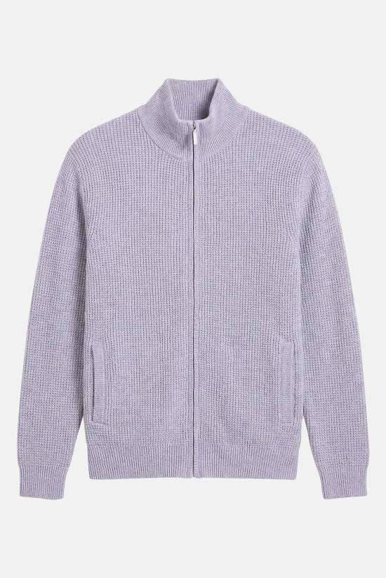  블루&크림 집업 니트 케니 캐시 와플 집업 스웨터