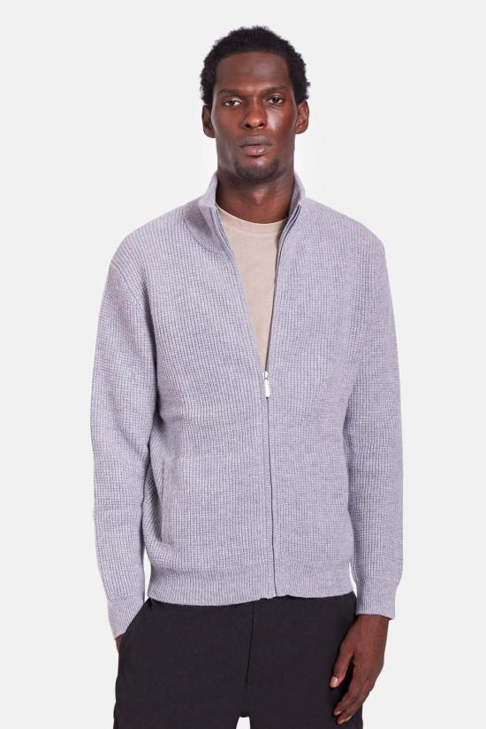  블루&크림 집업 니트 케니 캐시 와플 집업 스웨터 - BLUE&CREAM