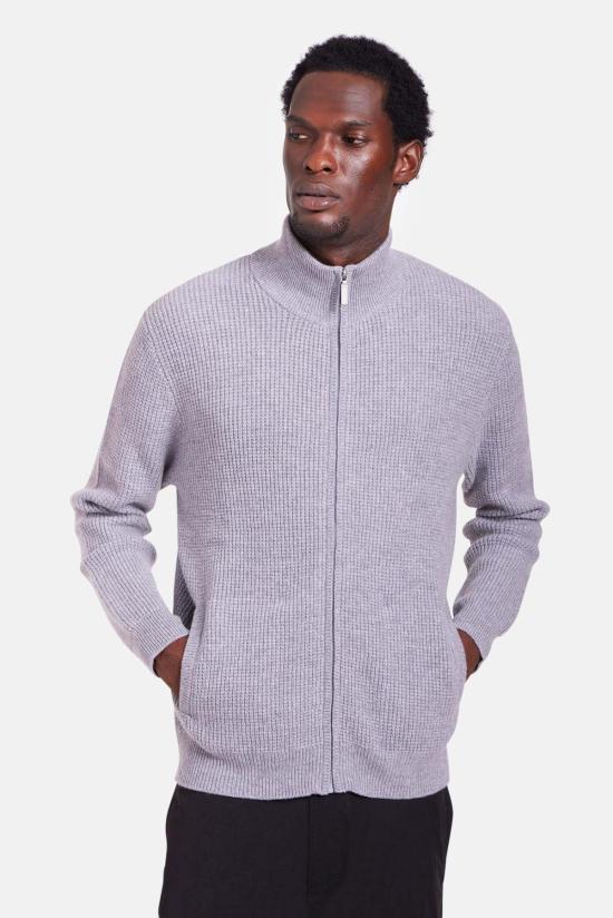  블루&크림 집업 니트 케니 캐시 와플 집업 스웨터 - BLUE&CREAM