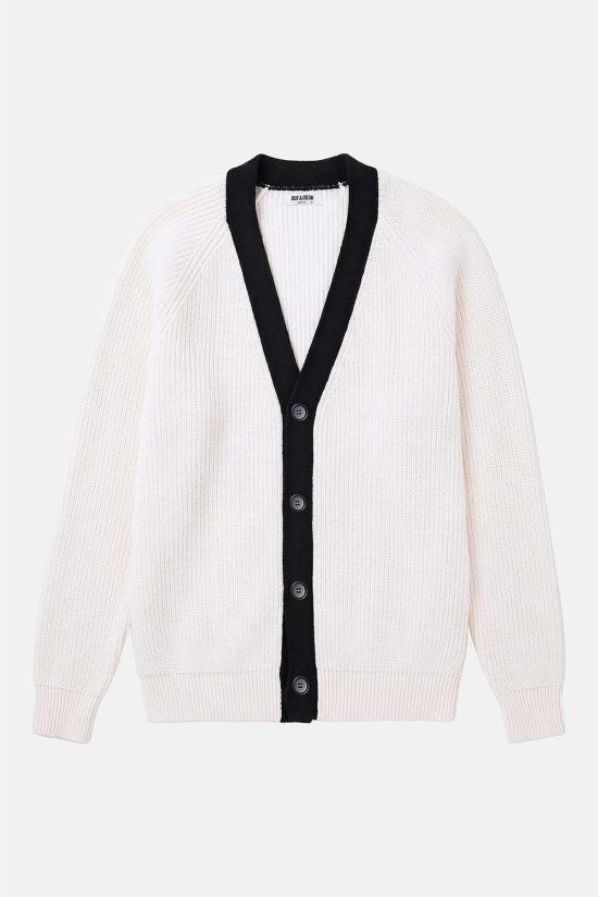  블루&크림 가디건 Bk 리브 콤보 카디건