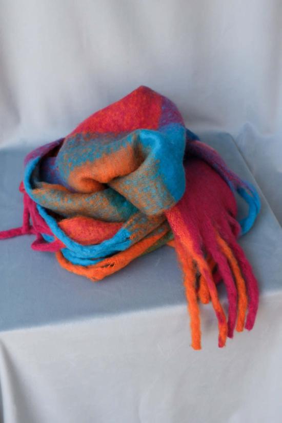  파이프앤로우 머플러/스카프 청키 플레드 스카프 레드/틸 - PIPE & ROW