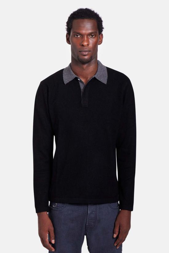  블루&크림 스웨터 캐시미어 럭비