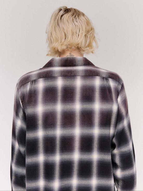  타이가 타카하시 긴팔 셔츠 Lot.101 블리치드 그레이 플레드 오픈 칼라 - TAIGA TAKAHASHI