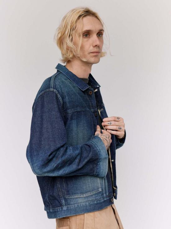  타이가 타카하시 데님 자켓 Lot.714 데미지드 인디고 데님 재킷 사이드 패널 - TAIGA TAKAHASHI