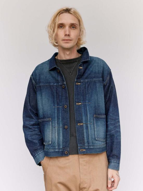  타이가 타카하시 데님 자켓 Lot.714 데미지드 인디고 데님 재킷 사이드 패널 - TAIGA TAKAHASHI