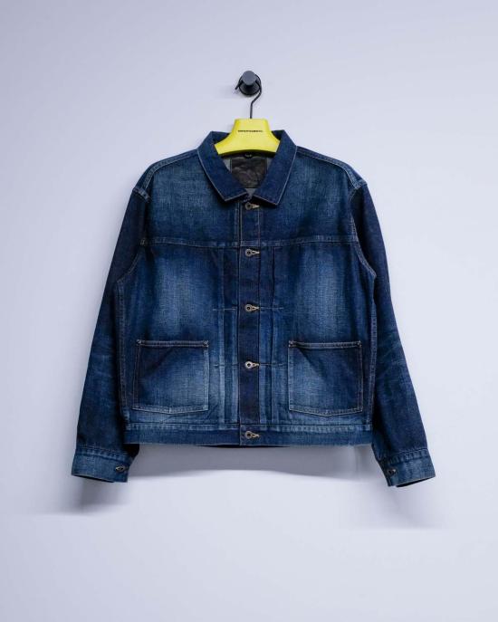  타이가 타카하시 데님 자켓 Lot.714 데미지드 인디고 데님 재킷 사이드 패널 - TAIGA TAKAHASHI