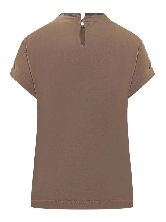 25FW 브루넬로 쿠치넬리 콘트라스트 트림 코튼 티셔츠 M0T18BD200C8705 Brown - BRUNELLO CUCINELLI