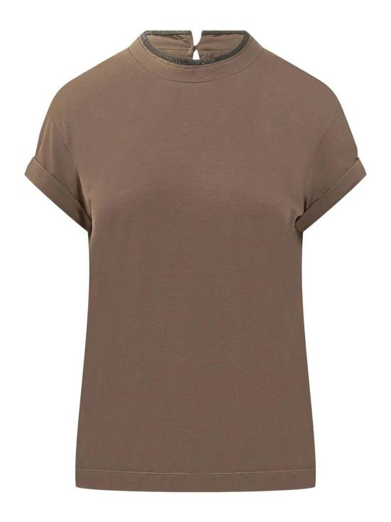 25FW 브루넬로 쿠치넬리 콘트라스트 트림 코튼 티셔츠 M0T18BD200C8705 Brown