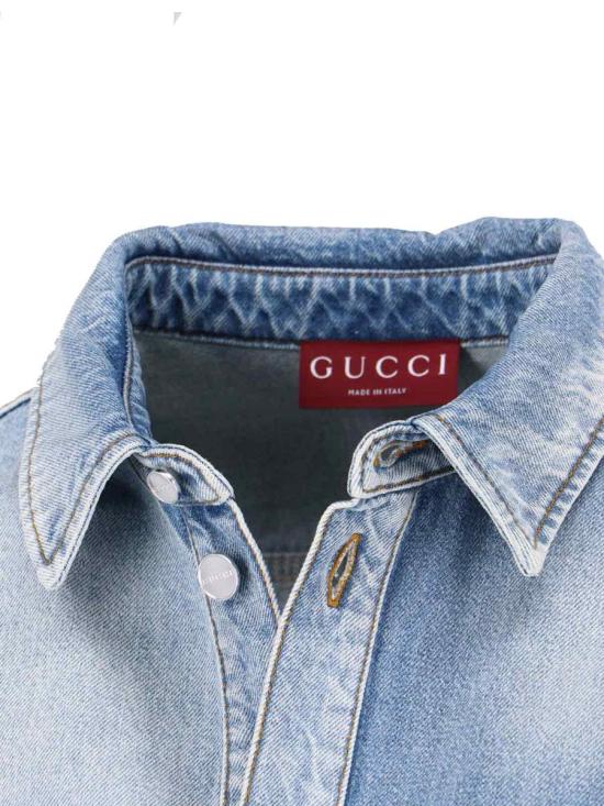 25FW 구찌 체스트 포켓 패치워크 데님 셔츠 828143 XDDBD4649 BLUE - GUCCI