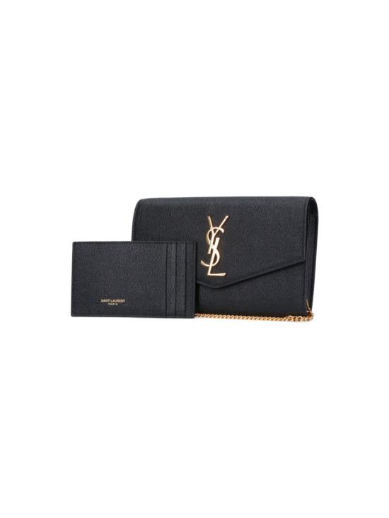 25FW 생로랑 그레인 레더 업타운 체인 지갑  607788 1GF0J1000 Black - SAINT LAURENT