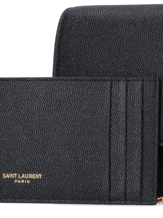 25FW 생로랑 그레인 레더 업타운 체인 지갑  607788 1GF0J1000 Black - SAINT LAURENT
