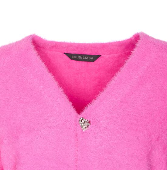 25FW 발렌시아가 하트 크리스탈 버튼 가디건 849501 T62445630 Pink - BALENCIAGA