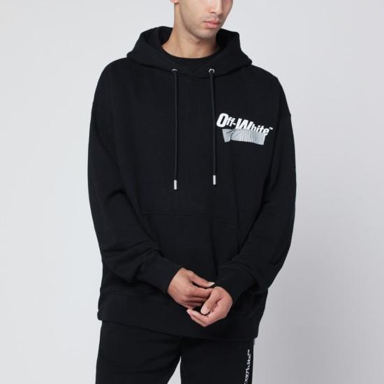 25FW 오프화이트 후드 티셔츠 OMBB085F25FLE00Y 1001 BLACK