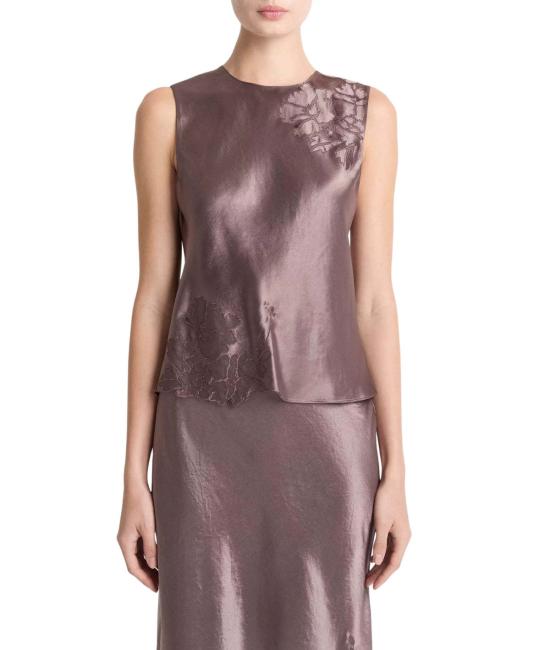  빈스 블라우스 자수 쉘 탑